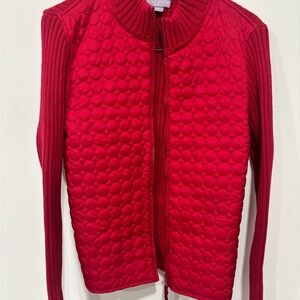 Red Quilted Zip-Up Sweater